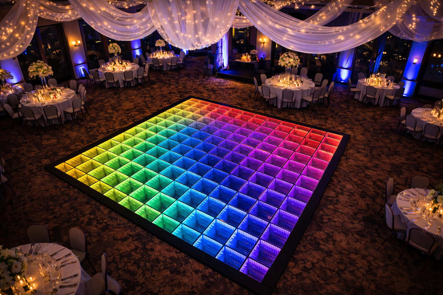 LED dance floor at event with vibrant lighting